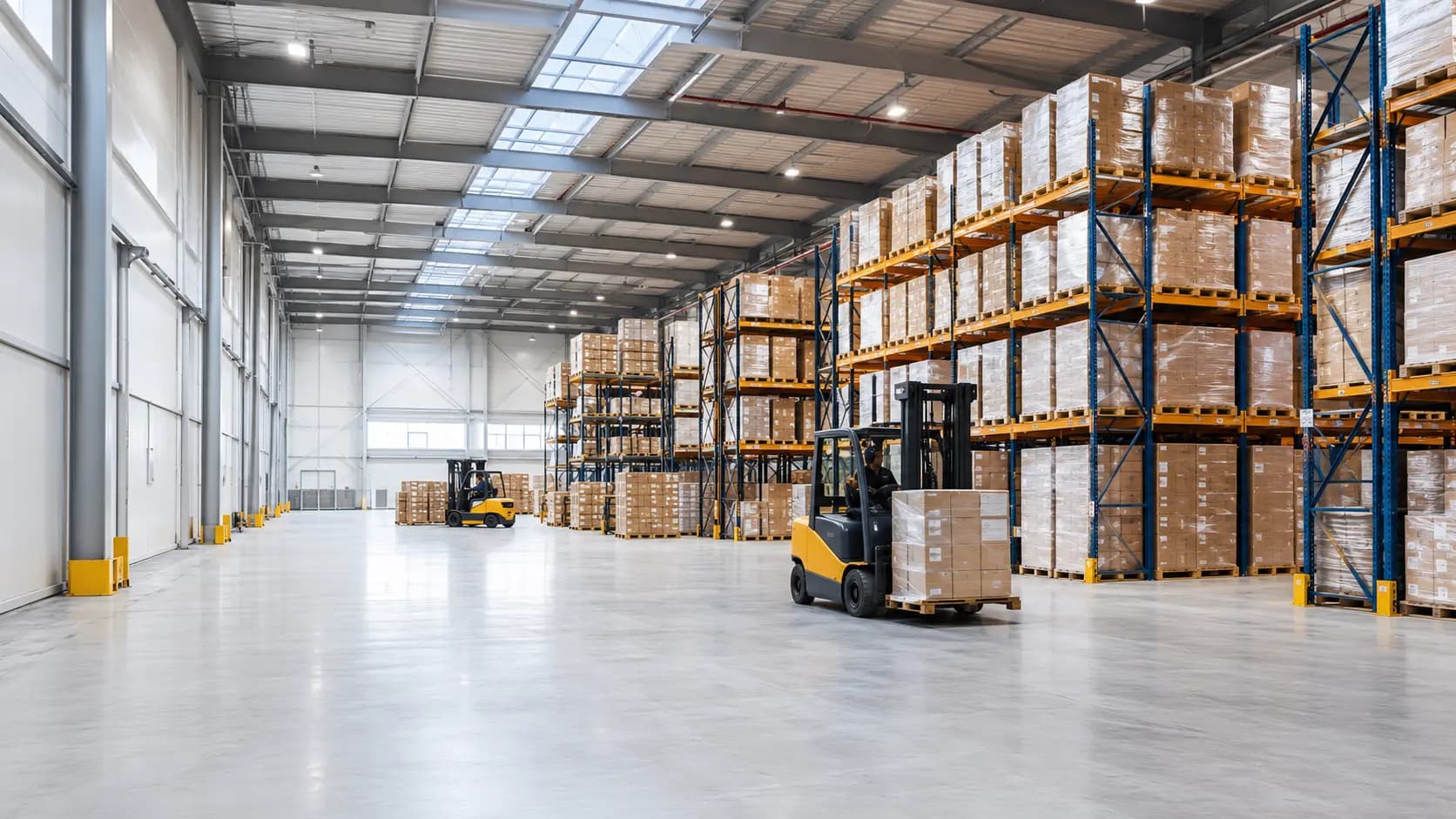 Entrepôt logistique moderne avec du fret préparé